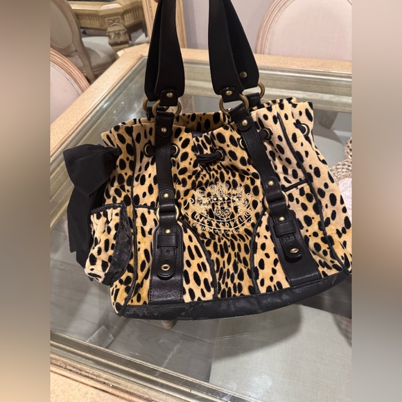 Vintage Juicy Couture Leopard Print Daydreamer Velour Bag Black y2k - Picture 12 of 17